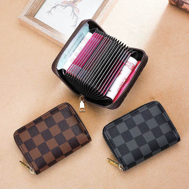 18 Women's Vintage Contrast Checker Card Bag Id Driver's License Card Cover