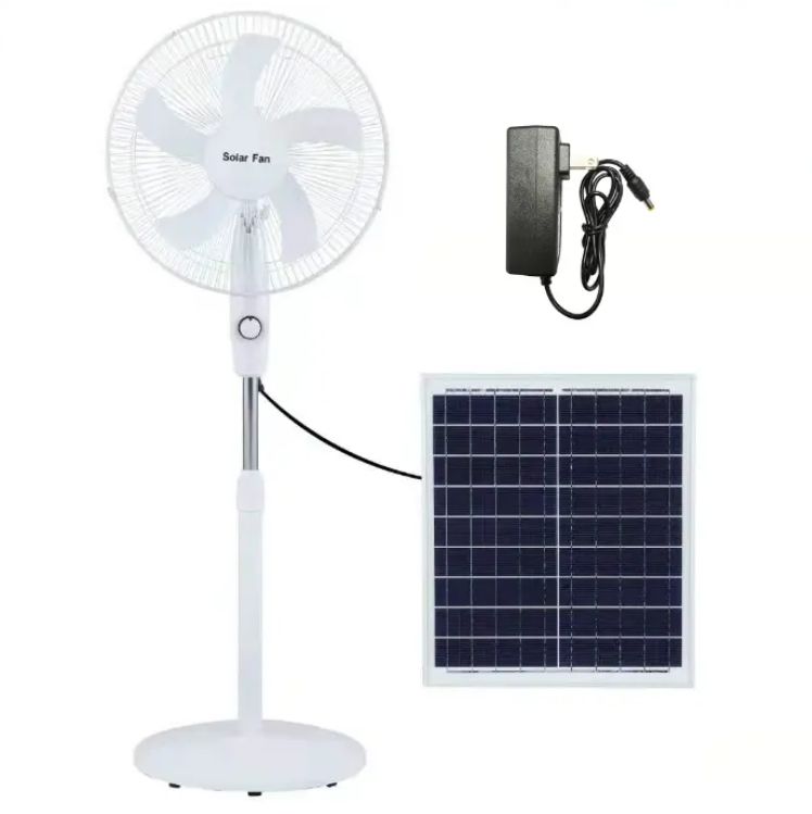 GR high-quality 16 inches 3-speed rechargeable solar sanding fan with 1.5A adaptor charger. Model No.: 168