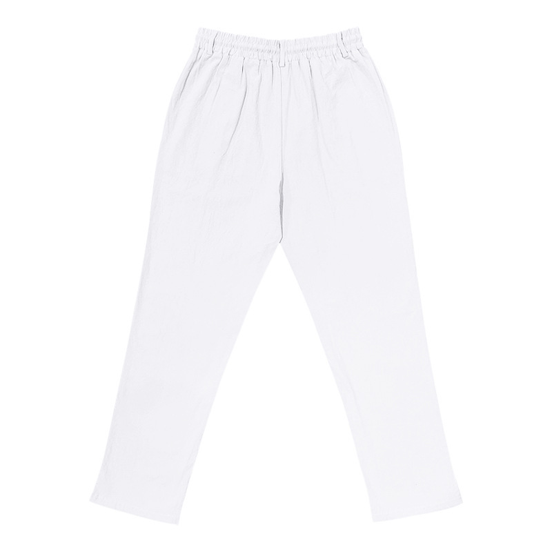 Men's Bottoms Pants Casual American Men's Cotton Linen Pants Button Decoration Drawstring Summer Beach Pants Straight Tube Solid Color Breathable Pants