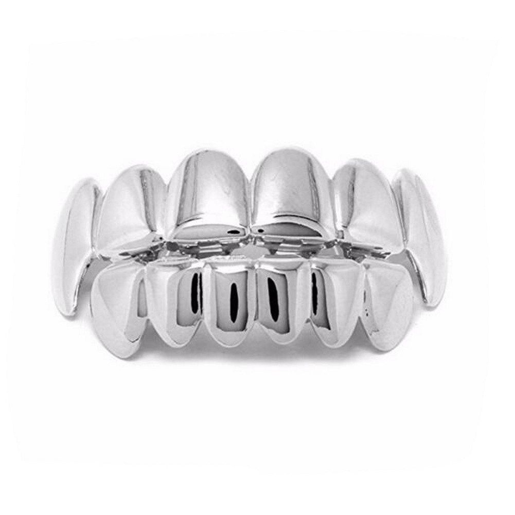 hip-hop gold braces TeethGrillz real gold electroplated braces hip-hop grillz tooth grillzSilver fangs set