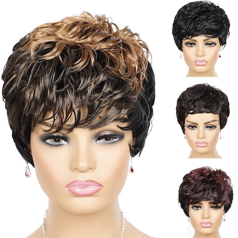 TopKiss High-Temperature Fiber Style Short Wig with Colorful Bangs for Women Local