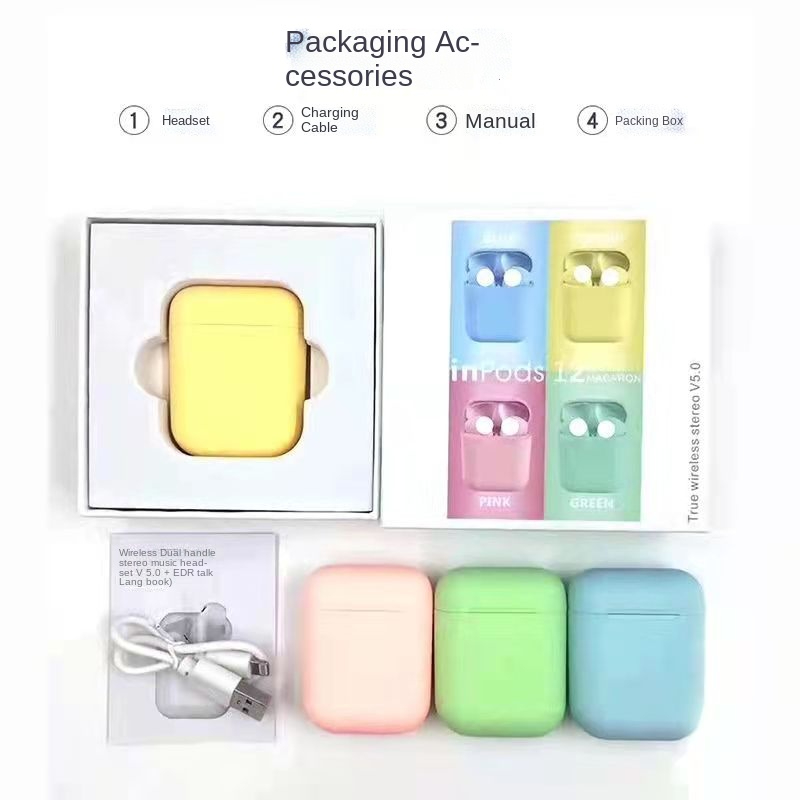 Macron INPODS12 Bluetooth headset touch in-ear Bluetooth headset mini cute (Red )
