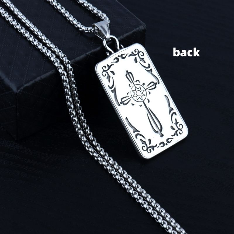 Necklace Stainless Steel Grand Alcantara Tarot Card Necklace, Wheel of Fate Jewelry, Pendant Pendant, Titanium Steel Necklace