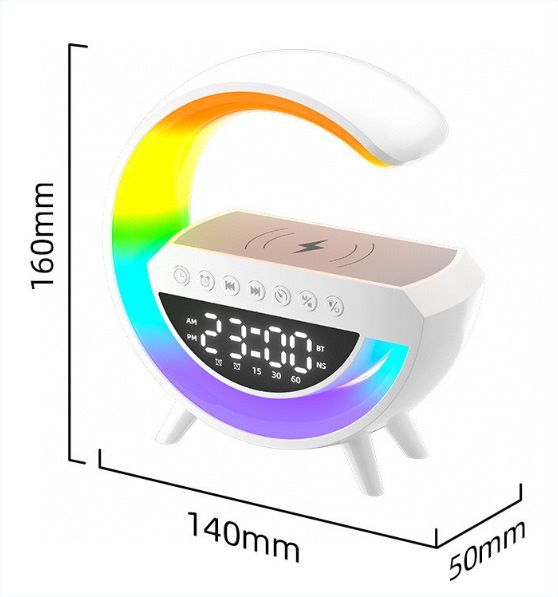 G SPEAKER  Colorful Night Led Music Light Mobile Phone Wireless Charger Lamp Speaker Alarm Clock RGB Mini White TYPE-C