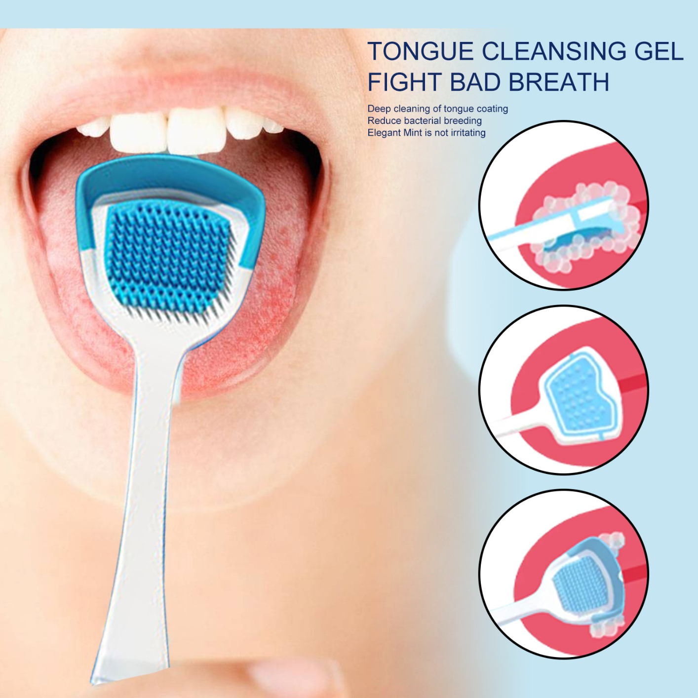 Tongue Scraper Precise Cleaning Brush Kit, Tongue Cleaning Gel Tongue Brush Easy To Use Tongue Scrubber for Men Women, 1 Pc Tongue Cleaning Gel and 1 Pc Tongue Brush