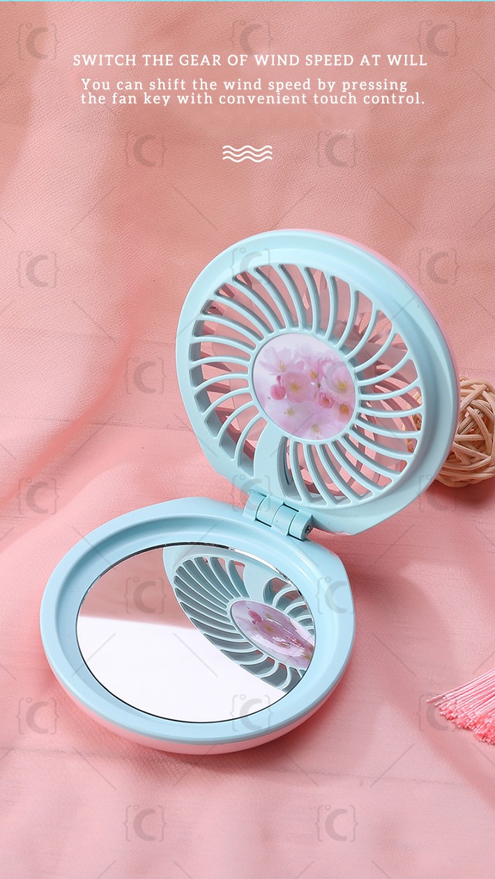  
Tospino,LED, color, makeup, mirror, portable, hand-held, mini, mirror fan, 3 gear speed rechargeable with color LED light