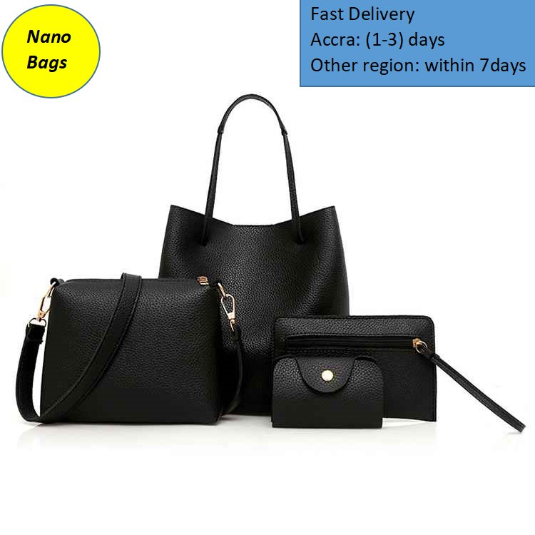 NANO Bags Ladies bags Women Bag Slung Shoulder Bag Four-Piece PU Leather Handbag Polyester Tote Purse Black 4Pcs/Box