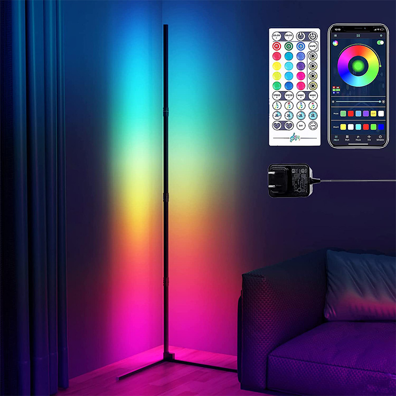 LED Corner Floor Lamp, RGB colour changing standing lamp modern corner floor lamp 150cm tall with App/Remote Control/Dimmable/Music Sync/Smart Floor Light for Living Room Bedroom Home Decoration 