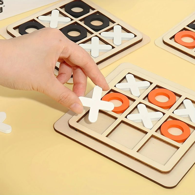 Wooden Tic Tac Toe Game for Kids Mini Board Game XO Chess Board Game Family Children Puzzle Game Educational Toys for Kids
