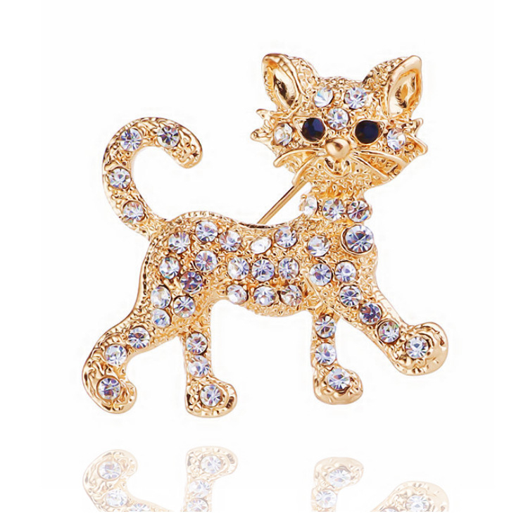 20320-5 vintage crystal cat brooch pins cute kitten rhinestones novelty brooch jewelry gifts for men and women