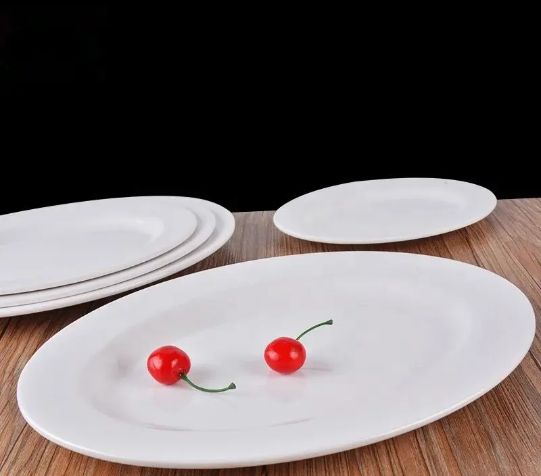 Ceramic Dinner Plate, White Color, Made in Vietnam, ceramic Oval shape T-22