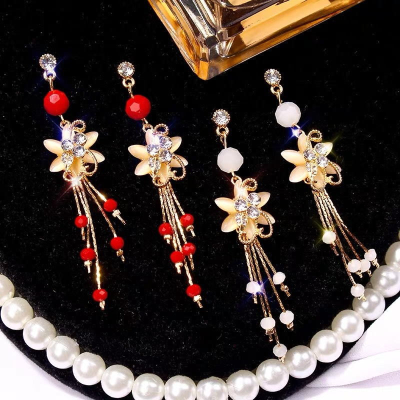 M132 Women Elegant Opal Flower Fringed Earrings Jewelry Gift