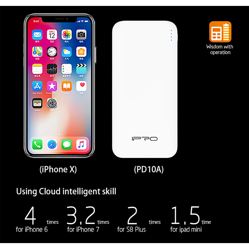 IPRO PD10A Charger Power Bank 10000mAh External Battery Pack Dual Output Port with LED Status Portable Charger Powerbank For Samsung Xiaomi mi Mobile Phone