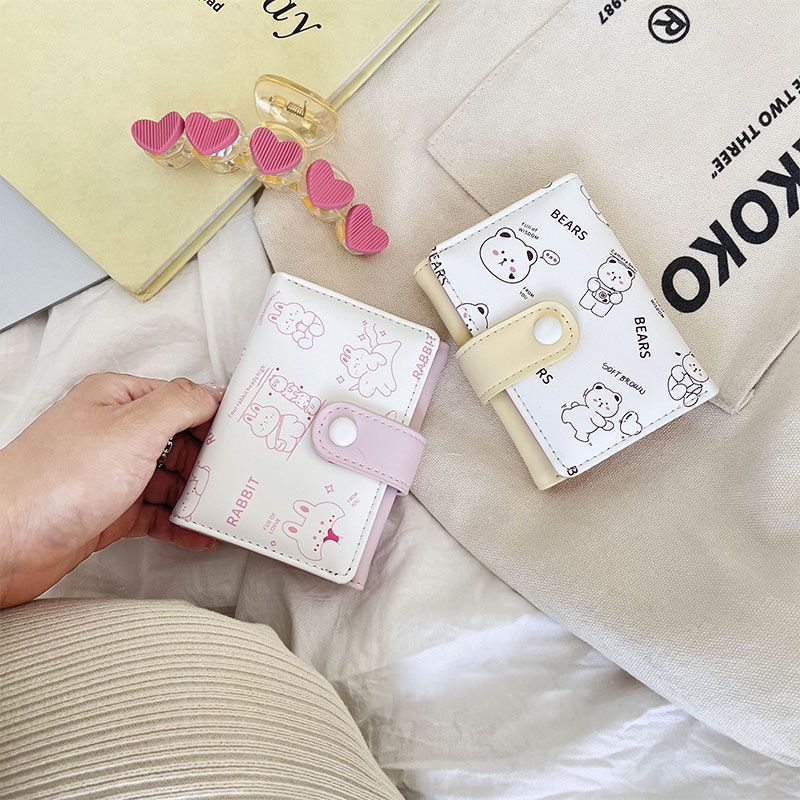 Cute Sweet Bunny Print Short Wallet for Girls, Multi-functional Cartoon Coin Purse Card Holder Student Ladies Small Money Bag
