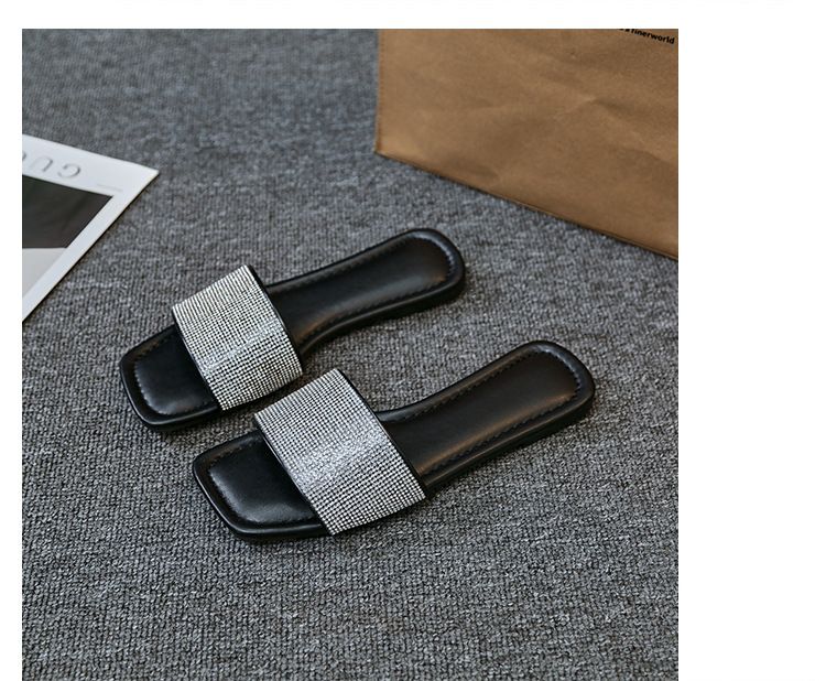 Square head flat flat comfortable slippers 2024 new women's drag outside to wear Europe and the United States large size leisure beach sandals 993