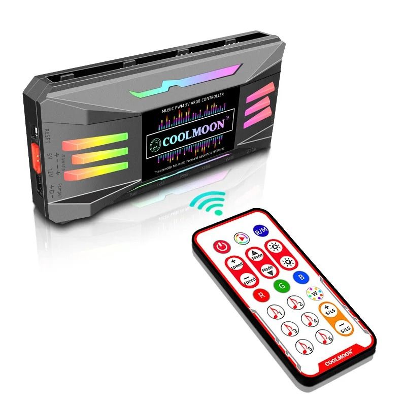 AUNONT CoolMoon Magnetic ARGB Controller Wireless Remote Control 4Pin PWM 5V 3Pin ARGB Aura Sync PC Case Cooling Fan HUB for Computer
