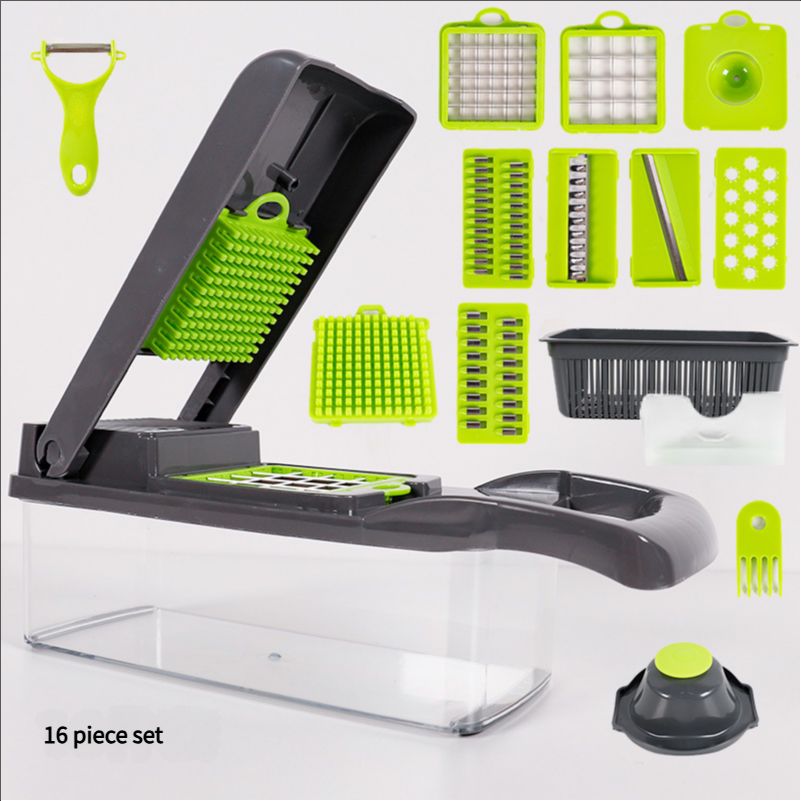 Multifunctional 16 in 1 Vegetable Cutter Fruit Potato Peeler Carrot Grater Kitchen Gadget Accessories Basket Drain Basket16 PCS