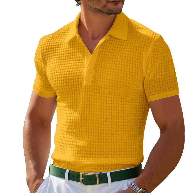 Men's Clothing Tops T-Shirts Summer Polo Shirt Waffle Men's T-Shirt Sports Polo Shirt