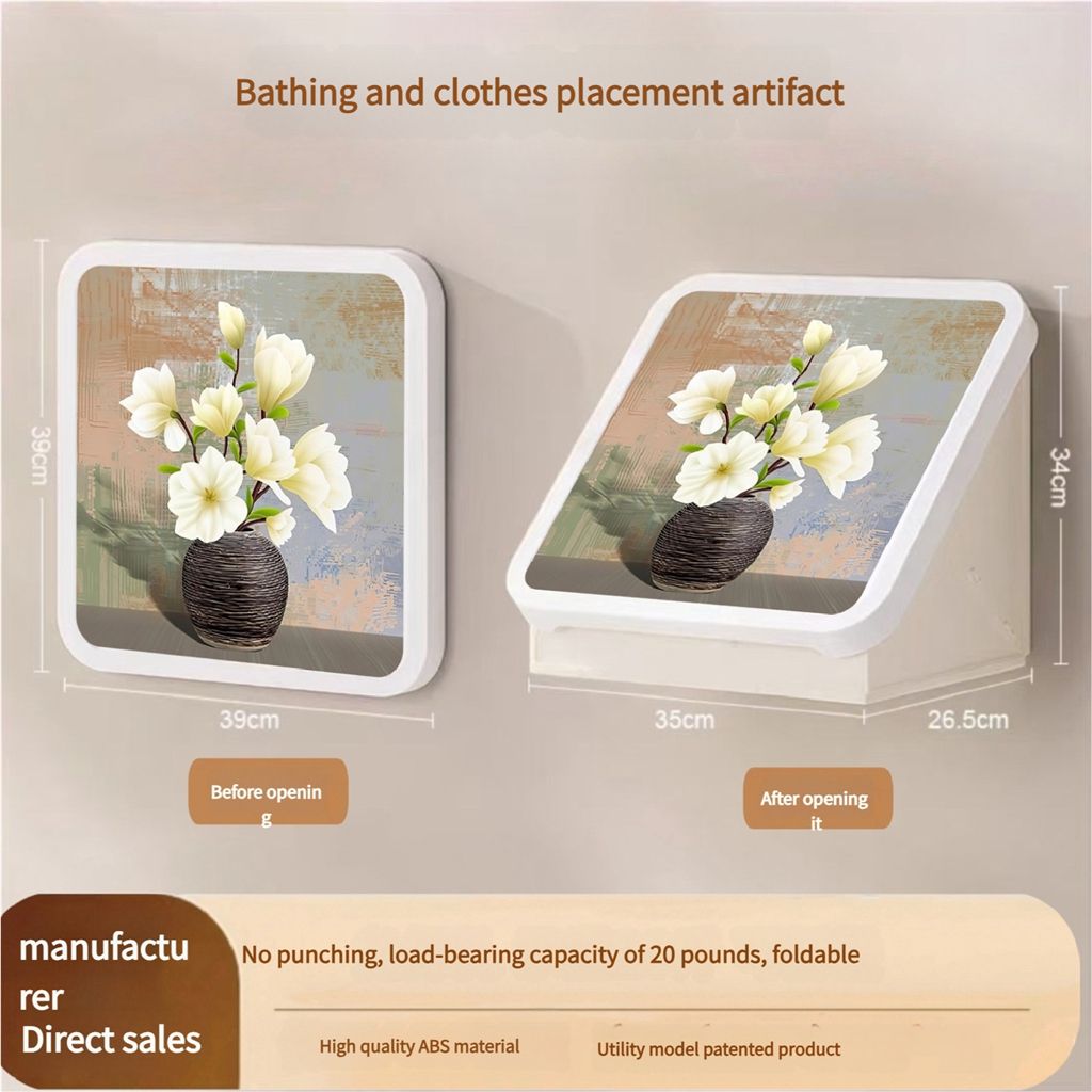 Bathroom mural storage box, bathroom clothes storage artifact, waterproof, non perforated wall mounted folding storage cabinet, shelf