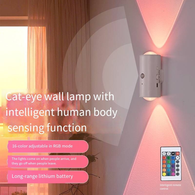 New Smart Motion Sensor Hill Light Spotlight Magnetic Rechargeable Self-Adhesive Cabinet Light Double Cat Eye Night Light