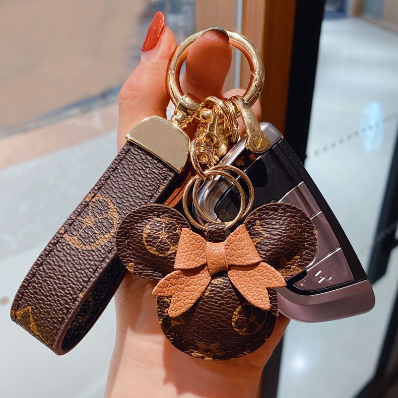 New PU Leather Mouse Keychain Female Fashion Tassel Hair Ball Wild Bag Pendant