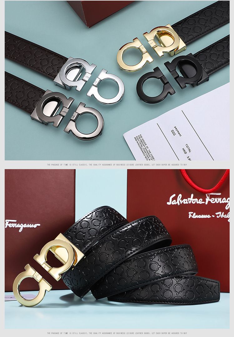 Men's Fashion Business Alloy Smooth Buckle Belt Casual Youth Genuine Leather Belt