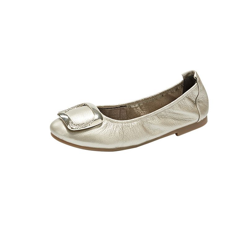 Leather Shoe Lady Oxford Shoe Top Layer Cowhide Thin Soled Casual Shoes Grandma's Water Diamond Shoes for Women Slip on Casual Dancing Shoes