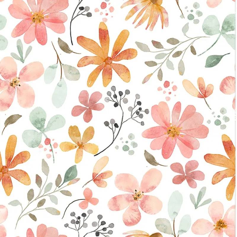 DYZW07 Pastoral Style Peel And Stick Wallpaper Removable Leaf Orange/Pink/Green Leaves Self Adhesive Wallpaper For Cabinet Decoration