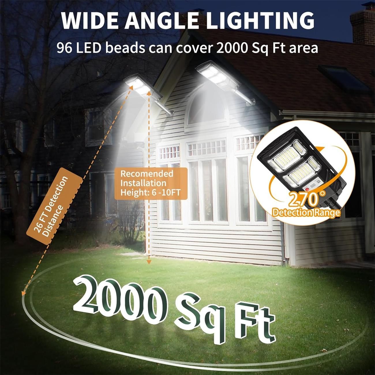Solar Lights Outdoor Waterproof, Solar Street Lights Outdoor, LED Solar Flood Lights Dusk to Dawn with Motion Sensor and Remote, Yard (Solar LED 2 Eyes)