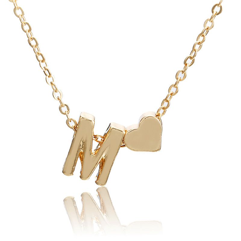 New simple peach heart-shaped letter necklace, elegant and versatile 26-letter original heart clavicle chainM