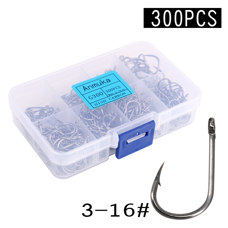 T0204 300pcs Fishing Hooks Set Carbon Steel Single Circle Fishing Hook Fly Fishing Barbed Carp Hooks Sea Tackle Accessories