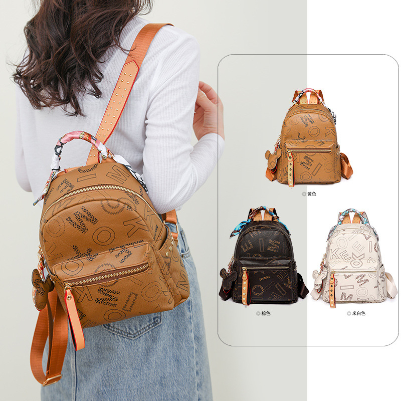 JLYP&671 New Ladies Backpack Retro Printed Women Bag Fashion PU Leather Women Backpack