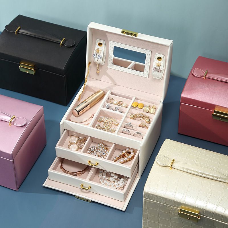 sp01111 Luxury Packaging Gift Multi-functional Three Layer Ring Mirrored Jewelry Box With Drawers