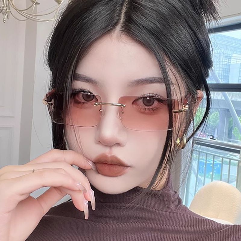 16222 092 Women's Retro Square Rimless Sunglasses Outdoor Sunscreen Sunglasses