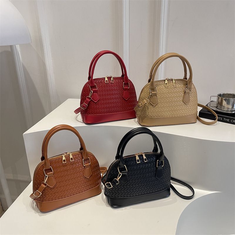 Women's Woven Shell Handbag, 22x16.5x9cm Fashion Crossbody Bag with Adjustable Strap, Elegant Solid Color Top Handle Purse for Daily & Casual Use

