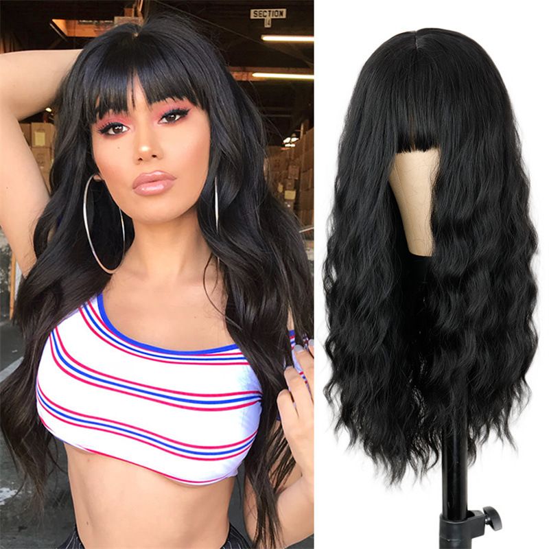 Wig female color long hair air bangs long curly hair set high temperature silk wool curly wig