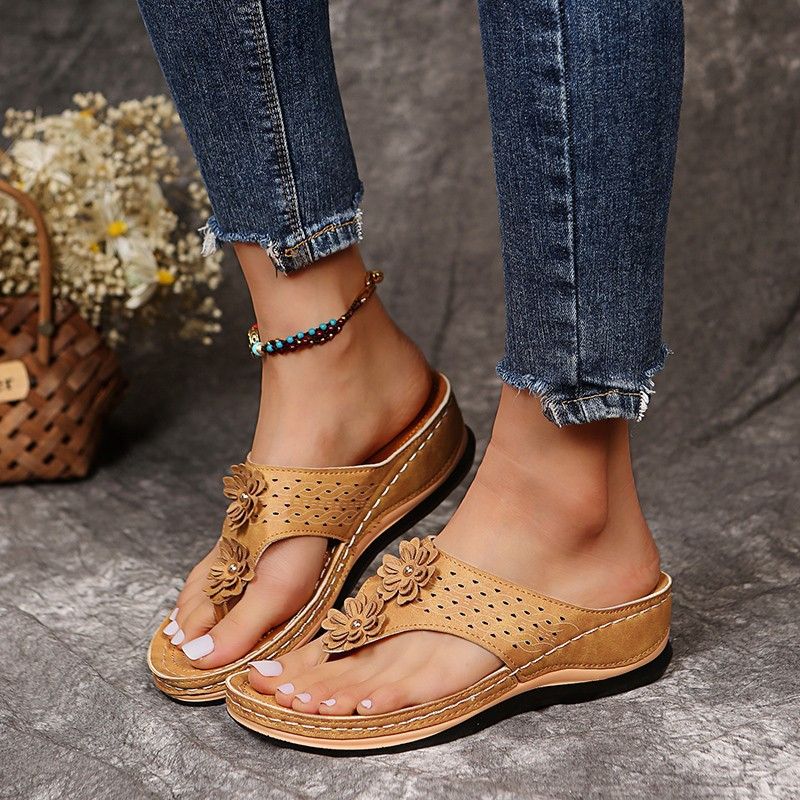 A1188 Women's Summer Flower Soft Sole Slippers Casual Solid Color Slippers