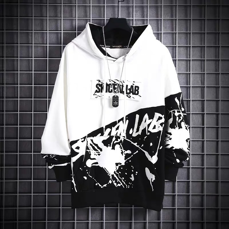 Letter Graphic Pullover Hoodie Sweatshrits Drawstring Hooded Color Block Hoody for Men T-Shirt