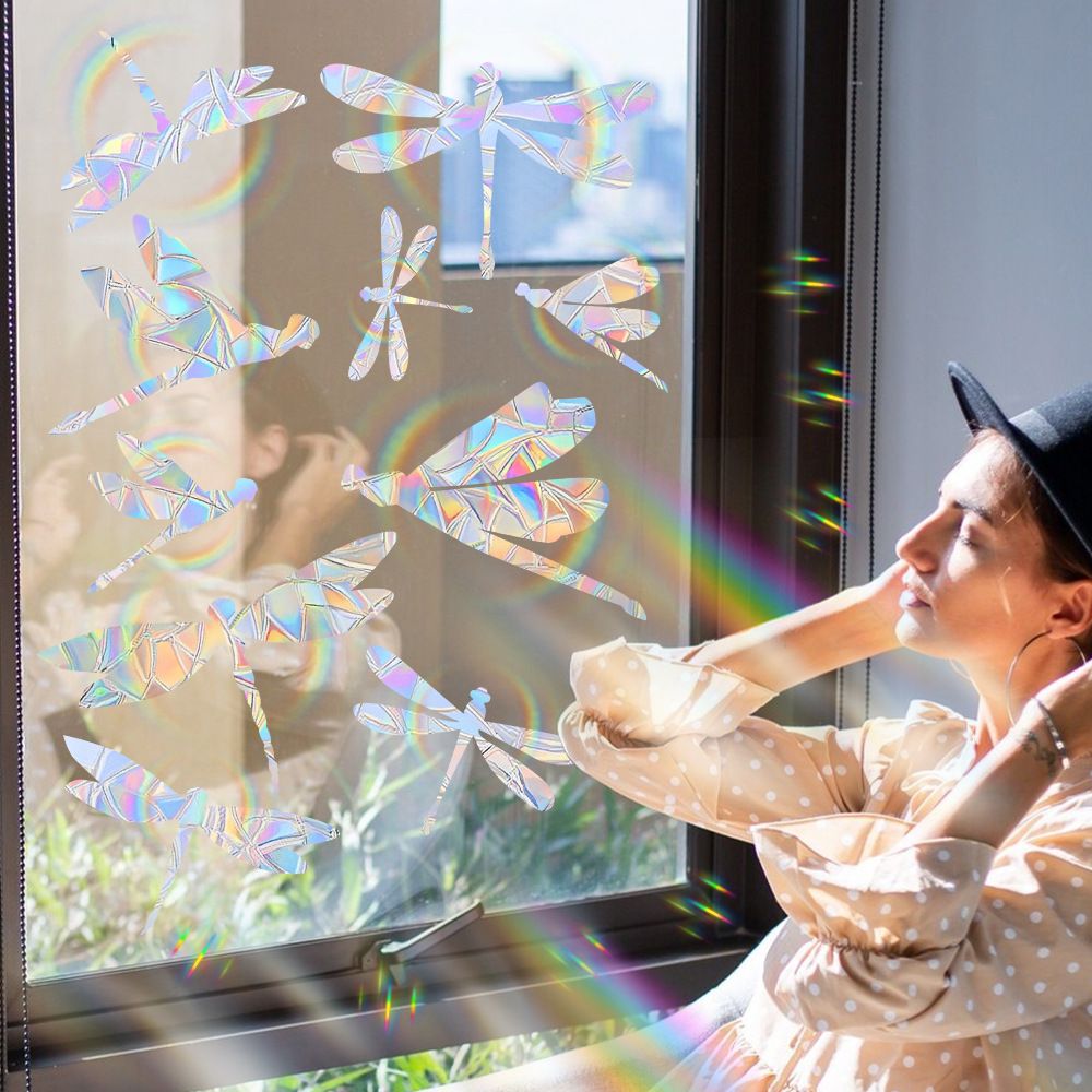 XC2328 3D Rainbow Sun Catcher Wall Stickers For Kids Room Mural Dragonfly Suncatcher PVC Film Window Sunlight Decal Sticker Home Décor
