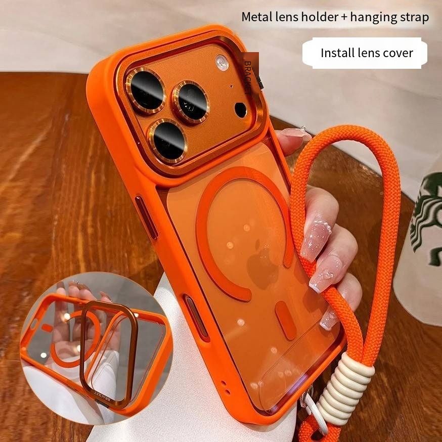 2026 New Multifunctional iPhone Protective Case, Strong Magnetic Wireless Charging Phone Shell, Integrated Camera Lens Bracket & Lens Film, Anti-Scratch Non-Slip Shockproof Case with Detachable Lanyard for iPhone 16 Pro Max / 15/14