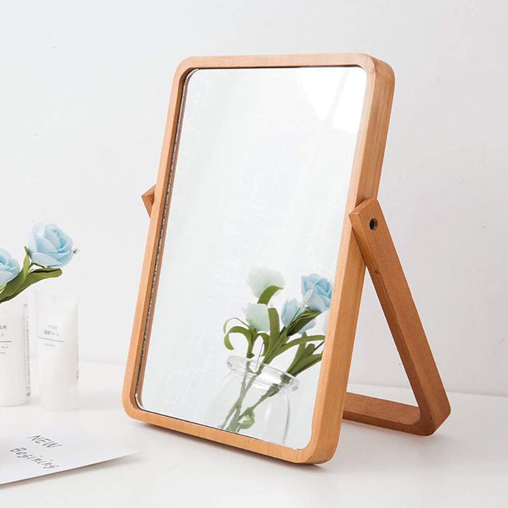 hzj-2088 Wood Table Vanity Makeup Mirror - Rectangle Wall-Mounted Mirrors for Living Room ,Bedeoom