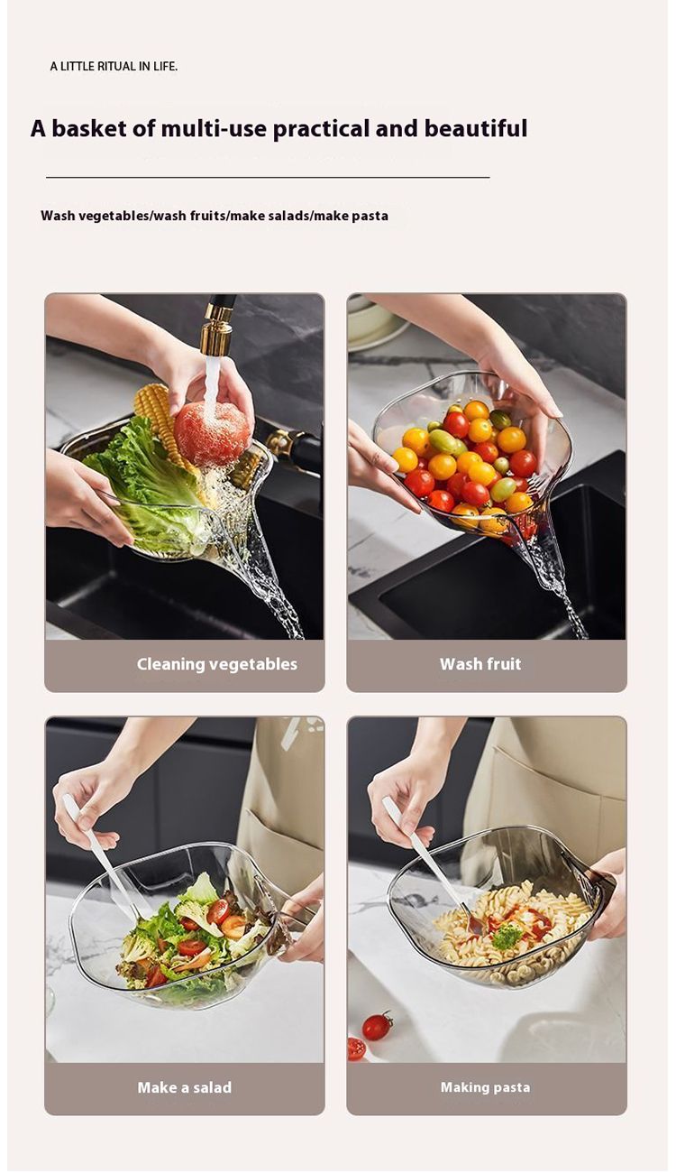 AUNONT Multifunctional draining basket household new kitchen dishes draining plastic storage fruit tray creative draining basket