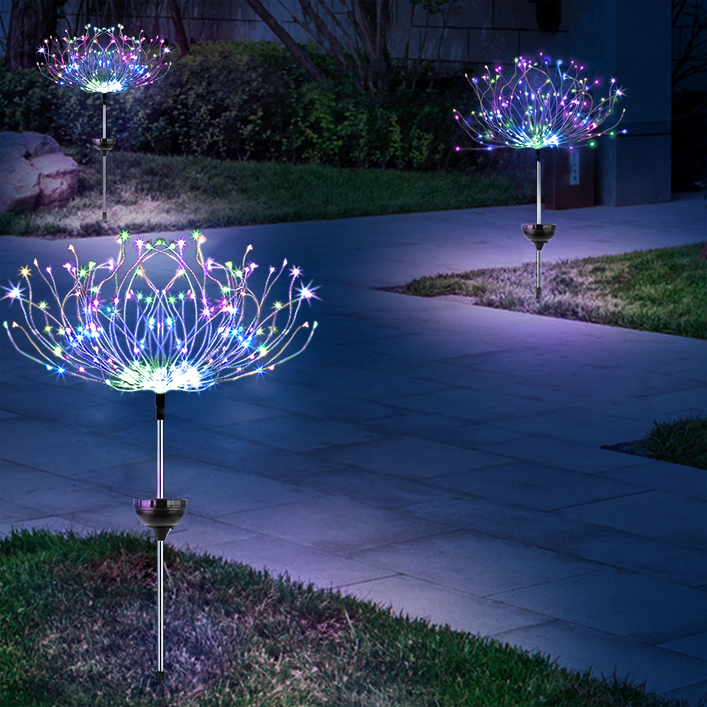 ZBCY00025 1PC Solar Fireworks Lamp Outdoor Grass Globe Dandelion Flash String Fairy lights 90 /120/150 LED For Garden Lawn Holiday Light