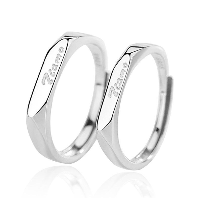 TL-109 925 Sterling Silver Couple Rings, Opening Adjustable Eternity Promise Engagement Wedding Statement Rings Simple Jewelry Gifts for Women Girls Men BFF