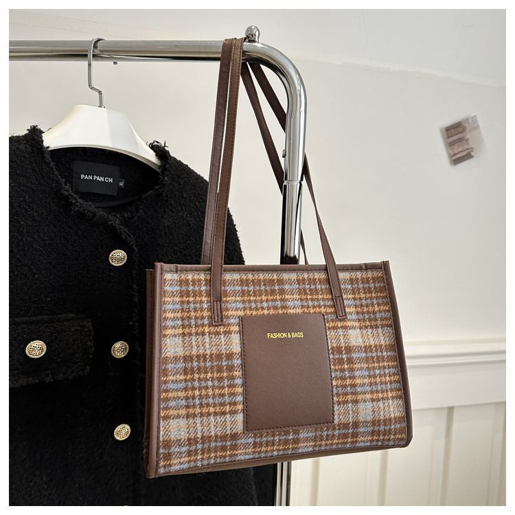 ty6481 New Fashion Contrast Color Handheld Large Bags For Women Briefcase Single Shoulder Cotton Linen Tote Bag Women BagsCoffee