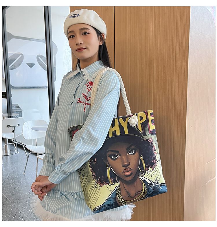 Miss DG Painting hand bag Cartoon canvas bag Large capacity Beauty Tote bag Shopping shoulder bag