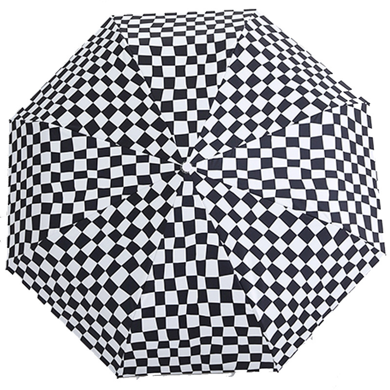 Checkerboard Automatic Folding Sun Umbrella Windproof Light Folding Portable Rain And Shine Umbrella
