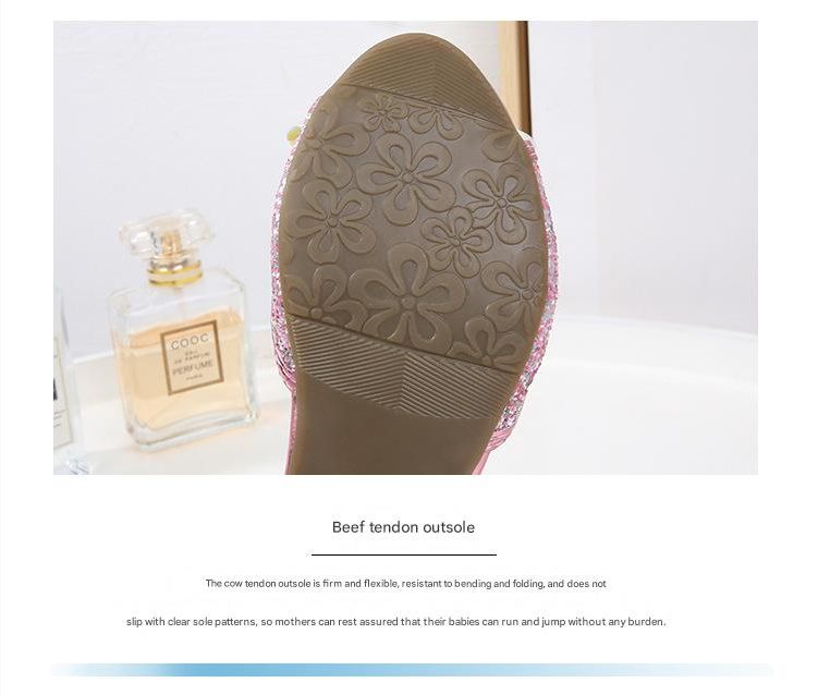 Dress Shoes Girls' High-Heeled Sandals Summer New Children's Crystal Shoes Children's Soft Soled Snow Princess Shoes