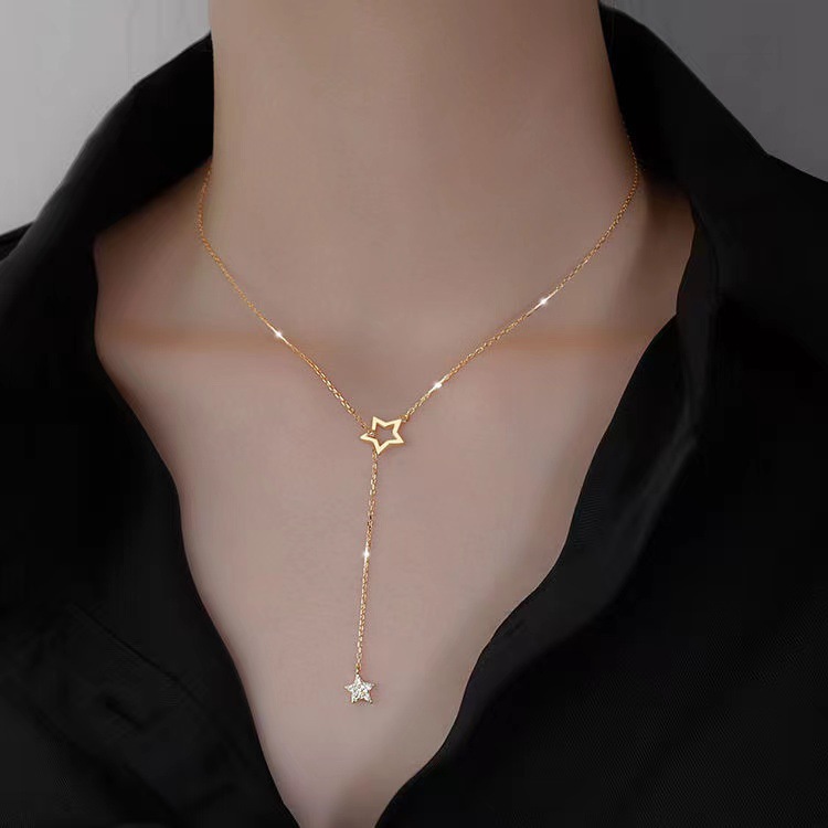 Sparkling diamond star necklace, hollow tassel, collarbone chain CRRSHOP free shipping women ,girl necklace
