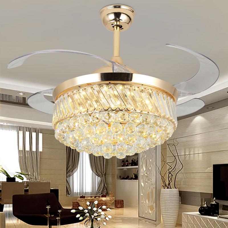 Modern Ceiling Fan Lights Crystal Lamps Remote Control Invisible Fan Blade For Dining Room Bedroom